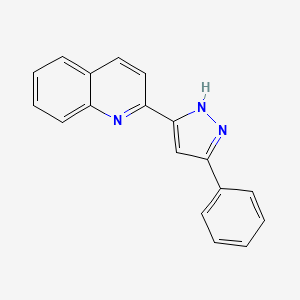molecular formula C18H13N3 B11848743 2-(3-Phenyl-1H-pyrazol-5-yl)quinoline 