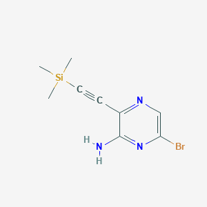 molecular formula C9H12BrN3Si B11849918 6-Bromo-3-((trimethylsilyl)ethynyl)pyrazin-2-amine 