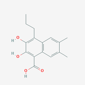 molecular formula C16H18O4 B11851322 2,3-Dihydroxy-6,7-dimethyl-4-propyl-1-naphthoic acid 