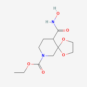 molecular formula C11H18N2O6 B11851807 Ethyl 10-((hydroxyamino)carbonyl)-1,4-dioxa-7-azaspiro(4.5)decane-7-carboxylate CAS No. 85118-31-6