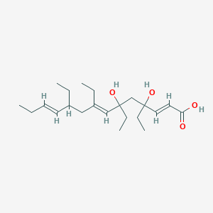 molecular formula C22H38O4 B118527 4,6-Dihydroxy-4,6,8,10-tetraethyltetradec-2,7,11-trienoic acid CAS No. 152821-47-1