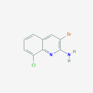 molecular formula C9H6BrClN2 B11853422 3-Bromo-8-chloroquinolin-2-amine 