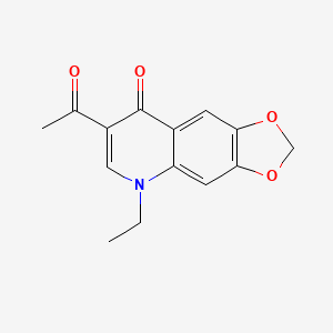 molecular formula C14H13NO4 B11854088 1,3-DIOXOLO(4,5-g)QUINOLIN-8(5H)-ONE, 7-ACETYL-5-ETHYL- CAS No. 34841-20-8