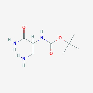 molecular formula C8H17N3O3 B118575 Carbamic acid, [2-amino-1-(aminomethyl)-2-oxoethyl]-, 1,1-dimethylethyl ester CAS No. 143634-52-0