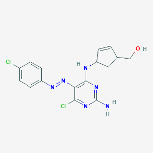 molecular formula C16H16Cl2N6O B118582 (1R,4S)-rel-4-[[2-Amino-6-chloro-5-[(4-chlorophenyl)azo]-4-pyrimidinyl]amino]-2-cyclopentene-1-methanol CAS No. 122624-75-3