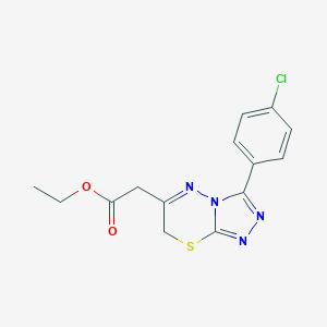 molecular formula C14H13ClN4O2S B118583 ethyl 2-[3-(4-chlorophenyl)-7H-[1,2,4]triazolo[3,4-b][1,3,4]thiadiazin-6-yl]acetate CAS No. 150536-08-6