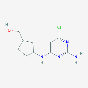 molecular formula C10H13ClN4O B118585 [4-[(2-Amino-6-chloropyrimidin-4-yl)amino]cyclopent-2-en-1-yl]methanol CAS No. 122624-73-1