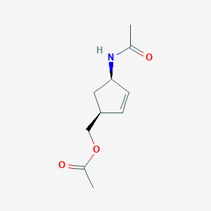 molecular formula C10H15NO3 B118590 [(1S,4R)-4-Acetamidocyclopent-2-en-1-yl]methyl acetate CAS No. 61865-50-7