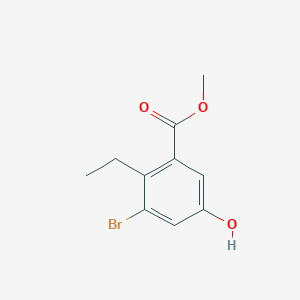 molecular formula C10H11BrO3 B11859433 Methyl 3-bromo-2-ethyl-5-hydroxybenzoate 