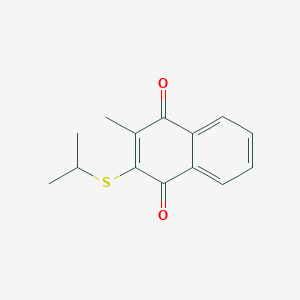 molecular formula C14H14O2S B11863846 1,4-Naphthalenedione, 2-methyl-3-[(1-methylethyl)thio]- CAS No. 66137-78-8