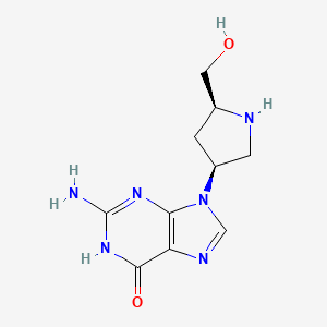 molecular formula C10H14N6O2 B11864574 (3S,5S)-2-Amino-1,9-dihydro-9-(5-(hydroxymethyl)-3-pyrrolidinyl)-6H-purin-6-one CAS No. 57653-47-1