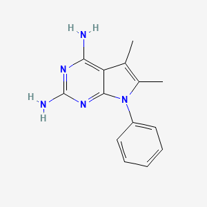 molecular formula C14H15N5 B11864962 5,6-Dimethyl-7-phenyl-7H-pyrrolo[2,3-d]pyrimidine-2,4-diamine CAS No. 106105-24-2