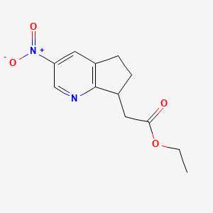 molecular formula C12H14N2O4 B11865683 ethyl 2-(3-nitro-6,7-dihydro-5H-cyclopenta[b]pyridin-7-yl)acetate CAS No. 904929-05-1
