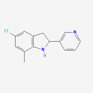 molecular formula C14H13ClN2 B11869496 5-Chloro-7-methyl-2-(pyridin-3-yl)indoline 