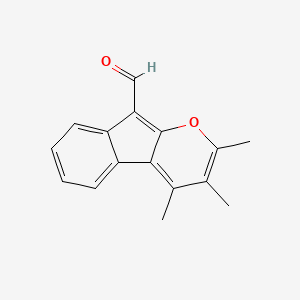 molecular formula C16H14O2 B11871058 Indeno[2,1-b]pyran-9-carboxaldehyde, 2,3,4-trimethyl- CAS No. 62225-28-9