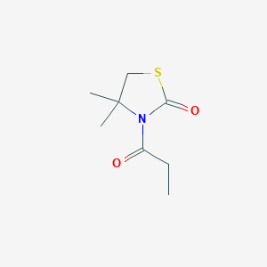 molecular formula C8H13NO2S B118721 4,4-Dimethyl-3-propanoyl-1,3-thiazolidin-2-one CAS No. 150968-16-4