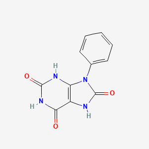 molecular formula C11H8N4O3 B11872794 9-Phenyl-3,7-dihydropurine-2,6,8-trione CAS No. 5443-39-0