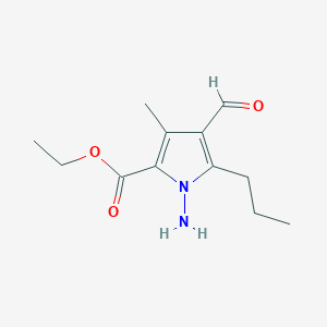 molecular formula C12H18N2O3 B11873360 Ethyl 1-amino-4-formyl-3-methyl-5-propyl-1H-pyrrole-2-carboxylate 