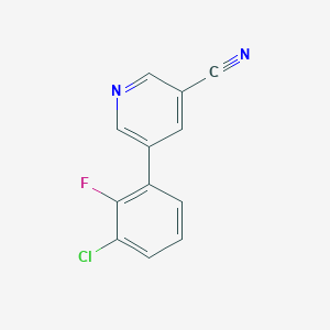 molecular formula C12H6ClFN2 B11874797 5-(3-Chloro-2-fluorophenyl)nicotinonitrile CAS No. 1346692-05-4