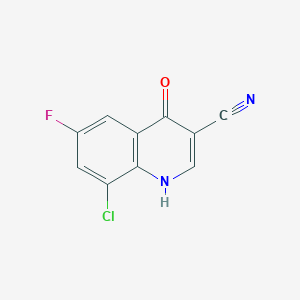 molecular formula C10H4ClFN2O B11882755 3-Quinolinecarbonitrile, 8-chloro-6-fluoro-4-hydroxy- CAS No. 61338-38-3