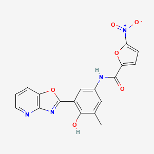 molecular formula C18H12N4O6 B1188766 N-(4-Hydroxy-3-methyl-5-(oxazolo[4,5-b]pyridin-2-yl)phenyl)-5-nitrofuran-2-carboxamide 