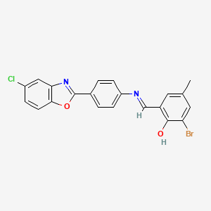 molecular formula C21H14BrClN2O2 B1189299 2-Bromo-6-({[4-(5-chloro-1,3-benzoxazol-2-yl)phenyl]imino}methyl)-4-methylphenol 