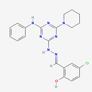 molecular formula C21H22ClN7O B1189425 5-Chloro-2-hydroxybenzaldehyde [4-anilino-6-(1-piperidinyl)-1,3,5-triazin-2-yl]hydrazone 