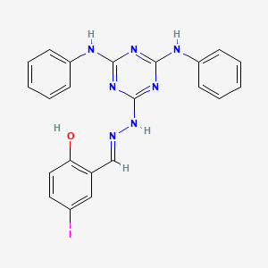 molecular formula C22H18IN7O B1189451 2-[(E)-{2-[4,6-BIS(PHENYLAMINO)-1,3,5-TRIAZIN-2-YL]HYDRAZIN-1-YLIDENE}METHYL]-4-IODOPHENOL 