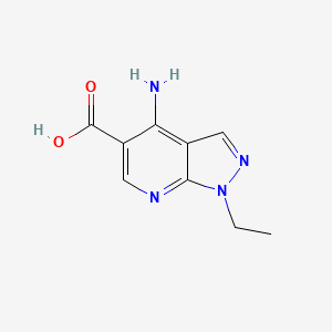molecular formula C9H10N4O2 B11895058 4-Amino-1-ethyl-1H-pyrazolo[3,4-b]pyridine-5-carboxylic acid CAS No. 34966-16-0
