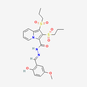 molecular formula C23H27N3O7S2 B1189509 N'-(2-hydroxy-5-methoxybenzylidene)-1,2-bis(propylsulfonyl)-3-indolizinecarbohydrazide 