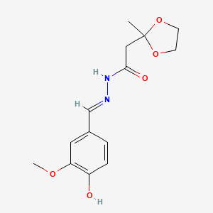 molecular formula C14H18N2O5 B1189515 N'-(4-hydroxy-3-methoxybenzylidene)-2-(2-methyl-1,3-dioxolan-2-yl)acetohydrazide 