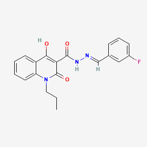 molecular formula C20H18FN3O3 B1189727 N'-[(E)-(3-fluorophenyl)methylidene]-4-hydroxy-2-oxo-1-propyl-1,2-dihydroquinoline-3-carbohydrazide 