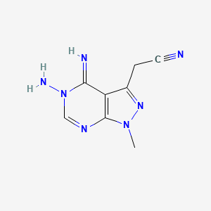 molecular formula C8H9N7 B11900210 2-(5-Amino-4-imino-1-methyl-4,5-dihydro-1H-pyrazolo[3,4-d]pyrimidin-3-yl)acetonitrile CAS No. 5466-65-9