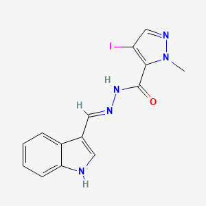 molecular formula C14H12IN5O B1190319 N'~5~-[(E)-1-(1H-INDOL-3-YL)METHYLIDENE]-4-IODO-1-METHYL-1H-PYRAZOLE-5-CARBOHYDRAZIDE 