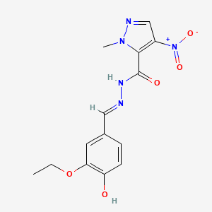 molecular formula C14H15N5O5 B1190320 N'-(3-ethoxy-4-hydroxybenzylidene)-4-nitro-1-methyl-1H-pyrazole-5-carbohydrazide 