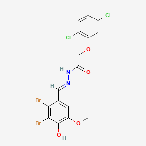 molecular formula C16H12Br2Cl2N2O4 B1190359 N'-[(E)-(2,3-dibromo-4-hydroxy-5-methoxyphenyl)methylidene]-2-(2,5-dichlorophenoxy)acetohydrazide 