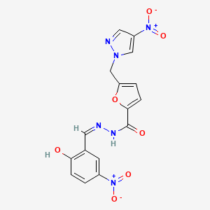 molecular formula C16H12N6O7 B1190463 N'-{2-hydroxy-5-nitrobenzylidene}-5-({4-nitro-1H-pyrazol-1-yl}methyl)-2-furohydrazide 