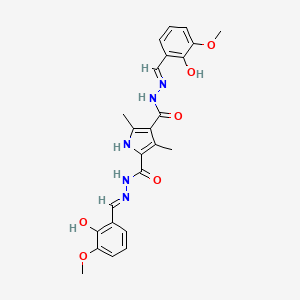 molecular formula C24H25N5O6 B1190478 N'~2~,N'~4~-BIS[(E)-1-(2-HYDROXY-3-METHOXYPHENYL)METHYLIDENE]-3,5-DIMETHYL-1H-PYRROLE-2,4-DICARBOHYDRAZIDE 