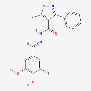 molecular formula C19H16IN3O4 B1190534 N'-[(E)-(4-hydroxy-3-iodo-5-methoxyphenyl)methylidene]-5-methyl-3-phenyl-1,2-oxazole-4-carbohydrazide 
