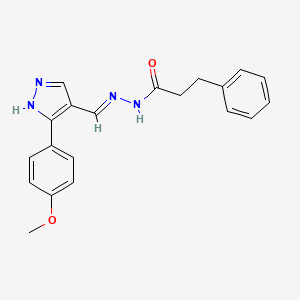 molecular formula C20H20N4O2 B1190609 N'-{[3-(4-methoxyphenyl)-1H-pyrazol-4-yl]methylene}-3-phenylpropanohydrazide 