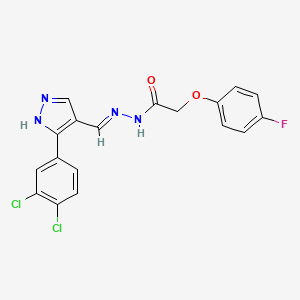 molecular formula C18H13Cl2FN4O2 B1190633 N'-{[3-(3,4-dichlorophenyl)-1H-pyrazol-4-yl]methylene}-2-(4-fluorophenoxy)acetohydrazide 