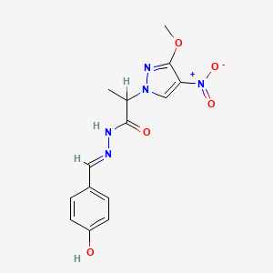 molecular formula C14H15N5O5 B1190649 N'-(4-hydroxybenzylidene)-2-{4-nitro-3-methoxy-1H-pyrazol-1-yl}propanohydrazide 