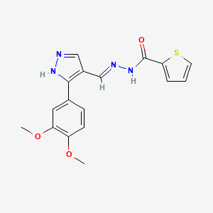 molecular formula C17H16N4O3S B1190667 N'-{(E)-[3-(3,4-dimethoxyphenyl)-1H-pyrazol-4-yl]methylidene}thiophene-2-carbohydrazide 