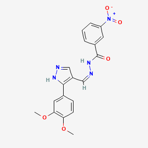 molecular formula C19H17N5O5 B1190719 N'-{(Z)-[3-(3,4-dimethoxyphenyl)-1H-pyrazol-4-yl]methylidene}-3-nitrobenzohydrazide 