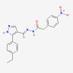 molecular formula C20H19N5O3 B1190775 N'-{[3-(4-ethylphenyl)-1H-pyrazol-4-yl]methylene}-2-{4-nitrophenyl}acetohydrazide 