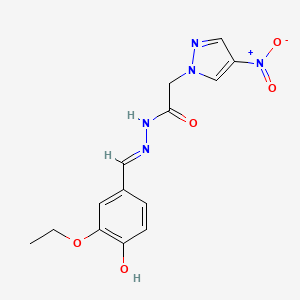 molecular formula C14H15N5O5 B1190805 N'-(3-ethoxy-4-hydroxybenzylidene)-2-{4-nitro-1H-pyrazol-1-yl}acetohydrazide 