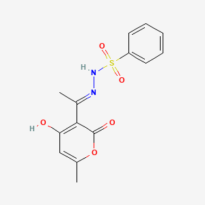 molecular formula C14H14N2O5S B1190810 N'-[1-(4-hydroxy-6-methyl-2-oxo-2H-pyran-3-yl)ethylidene]benzenesulfonohydrazide 