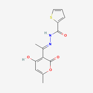 molecular formula C13H12N2O4S B1190812 N'-[1-(4-hydroxy-6-methyl-2-oxo-2H-pyran-3-yl)ethylidene]-2-thiophenecarbohydrazide 