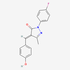 molecular formula C17H13FN2O2 B1190835 (4E)-2-(4-fluorophenyl)-4-(4-hydroxybenzylidene)-5-methyl-2,4-dihydro-3H-pyrazol-3-one 