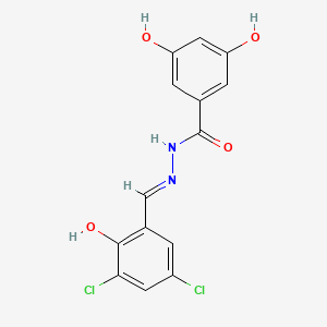 molecular formula C14H10Cl2N2O4 B1191299 N'-[(E)-(3,5-dichloro-2-hydroxyphenyl)methylidene]-3,5-dihydroxybenzohydrazide 
